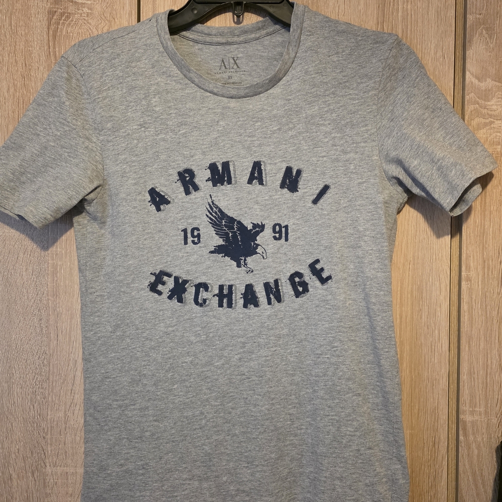 Armani Exchange Light Gray Tee with Navy Graphic Eagle